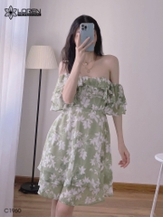 Đầm hoa nữ LOREN bẹt vại xanh bơ C1960