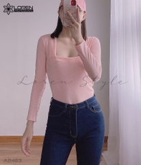 Áo thun nữ LOREN tay dài cổ vuông hồng A2483