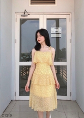 Đầm 2 dây tầng vàng C1310
