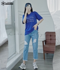 Áo thun nữ LOREN in chữ xanh A2771