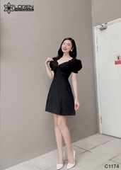 Đầm xòe tay phồng đen C1174