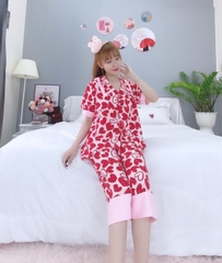 Đồ ngủ pijama lửng phối màu đỏ D1717