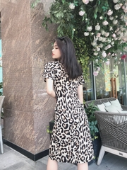 Đầm LOREN hoa vằn xẻ lai vàng C1136