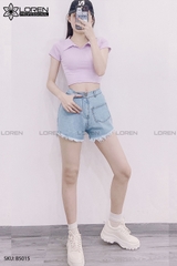Quần jean short kiểu túi tua xanh B5015