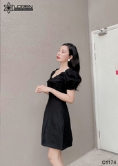 Đầm xòe tay phồng đen C1174