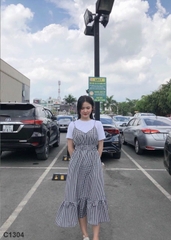 Đầm 2 dây Caro đen C1304