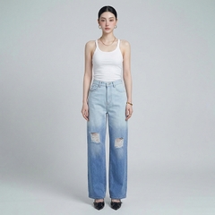 Quần jean nữ LOREN ống rộng wash B51062