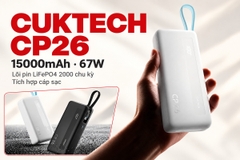 CUKTECH mở bán pin dự phòng CP26 15000mAh 67W: Lõi pin LiFePO4 tuổi thọ 2000 chu kỳ tích hợp cáp sạc