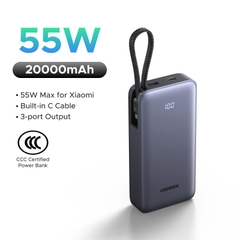 Pin dự phòng 20000mAh Ugreen PB537 55W Cáp C tích hợp sẵn