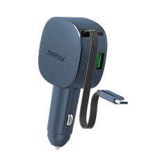 Sạc ô tô 2 cổng Momax 1-Move⁺ 60w với cáp rút gọn tích hợp