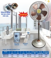 Quạt cây công nghiệp Komasu KM500.LUX 5 cánh 135W màu bạc có điều khiển từ xa