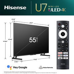 Tivi HISENSE 55 inches 55U7K MiniLED, QLED 4K, Vidaa OS, Tìm Kiếm Giọng Nói