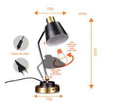 Đèn bàn Nanoco NDKC04IB màu đen đồng