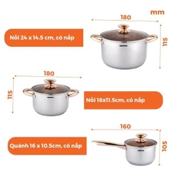 Bộ nồi chảo 4 món inox 304 Nanoco NCWS850