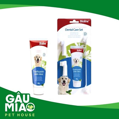 Bioline Bộ kem, bàn chải chăm sóc răng chó 100g