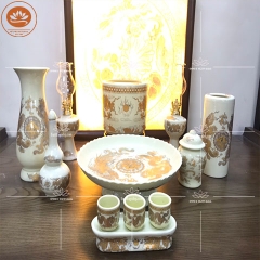 Bộ Đồ Thờ Men Vàng - Gốm Sứ Bát Tràng GS 12 - Cao Cấp