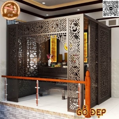 Vách Ngăn Phòng Thờ Có Cửa Lùa VT 3363 - Gỗ Đẹp