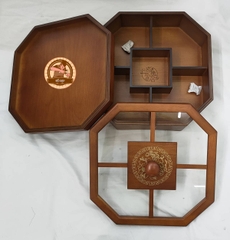 Hộp đựng Mứt Tết, bánh kẹo bằng gỗ Hương 5 ngăn, 2 tầng, nắp kính