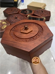 Hộp đựng Mứt Tết lục giác nắp trơn bằng gỗ Hương