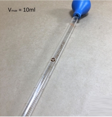 Pipet thủy tinh dài 30cm thể tích 10ml và quả bóp cao su