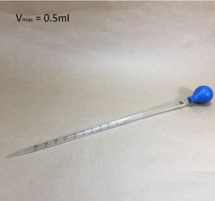 Pipet thủy tinh dài 30cm thể tích 0.5ml và quả bóp cao su