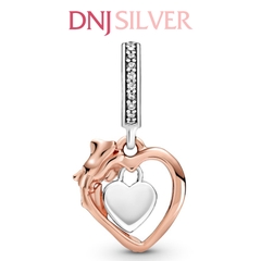 [Chính hãng] Charm bạc 925 cao cấp - Charm Heart & Rose Flower Dangle thích hợp để mix vòng tay charm bạc cao cấp - DN065