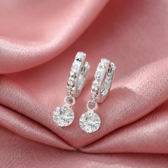 Bông Tai Bạc Cho Bé - Khoen Charm Đồng Xu Và Giọt Đá - BTB006