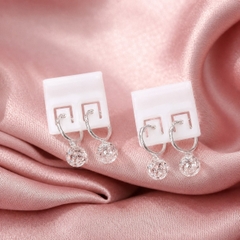 Bông Tai Bạc Cho Bé - Khoen Charm Đồng Xu Và Giọt Đá - BTB006