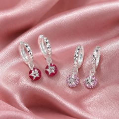 Bông Tai Bạc Cho Bé - Khoen Charm Hoa Đỏ - BTB007