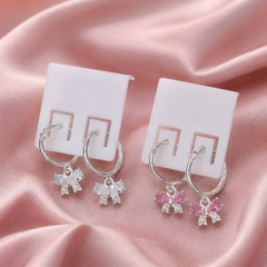 Bông Tai Bạc Cho Bé - Khoen Charm Nơ Và Hoa - BTB008