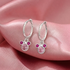 Bông Tai Bạc Cho Bé - Khoen Charm Mickey Hồng - BTB009