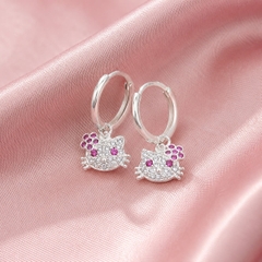 Bông Tai Bạc Cho Bé - Khoen Charm Mèo Hồng - BTB010