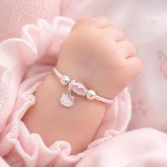 Vòng Tay Bạc Nguyên Chất 99 Cho Bé - Charm Trái Tim Và Đá Hồng - VTB99B003
