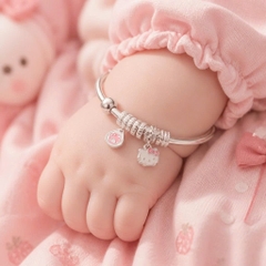 Vòng Tay Bạc Nguyên Chất 99 Cho Bé - Charm Trái Tim Và Đá Hồng - VTB99B003