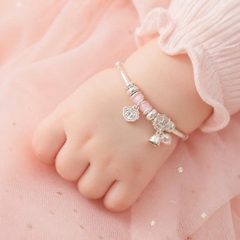 Vòng Tay Bạc Nguyên Chất 99 Cho Bé - Charm Trái Tim Và Đá Hồng - VTB99B003