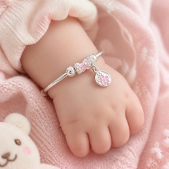 Vòng Tay Bạc Nguyên Chất 99 Cho Bé - Charm Trái Tim Và Đá Hồng - VTB99B003