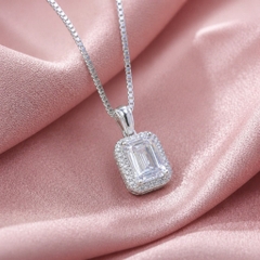 Dây Chuyền Kèm Mặt Bạc Ý Cho Nữ - Mặt Đá Chữ Nhật Halo Nhiều Kiểu - DCKMY018