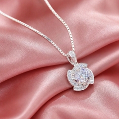Dây Chuyền Kèm Mặt Bạc Ý Cho Nữ - Mặt Khối Vuông Đính Đá - DCKMY025
