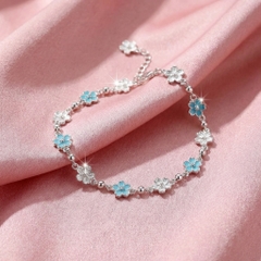 Lắc Tay Bạc Nguyên Chất 99 Cho Nữ - Hoa Xanh Bạc Mix Charm - LT99N047