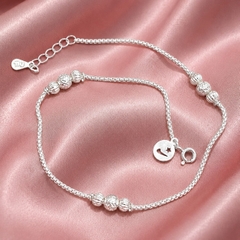 Lắc Chân Bạc Cho Nữ - Ngọc Trai Charm Mặt Cười - LCBN017
