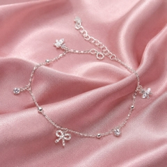 Lắc Chân Bạc Cho Nữ - Dây Đôi Charm Nơ - LCBN025
