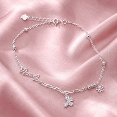 Lắc Chân Bạc Cho Nữ - Chữ Love Nơ Hoa - LCBN036