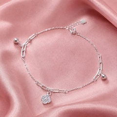 Lắc Chân Bạc Cho Nữ - Charm Hoa Tròn Và Giọt - LCBN038