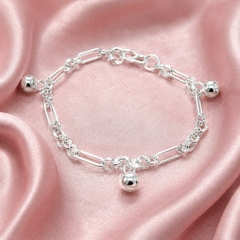 Lắc Tay Bạc Trơn Cho Bé - Mắt Xích Ống Trụ Charm Chuông - LTTB001