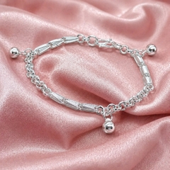 Lắc Tay Bạc Trơn Cho Bé - Mắt Xích Ống Trụ Charm Chuông - LTTB001
