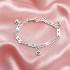 Lắc Tay Bạc Trơn Cho Bé - Mắt Xích Ống Trụ Charm Chuông - LTTB001