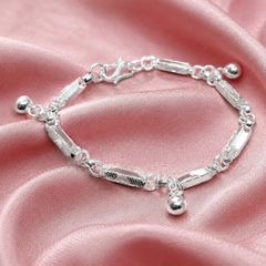 Lắc Tay Bạc Trơn Cho Bé - Mắt Xích Ống Trụ Charm Chuông - LTTB001