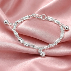 Lắc Tay Bạc Trơn Cho Bé - Mắt Xích Ống Trụ Charm Chuông - LTTB001