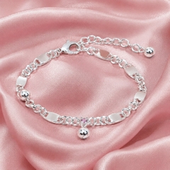 Lắc Tay Bạc Trơn Cho Bé - Mắt Xích Oval Charm Chuông - LTTB002