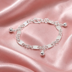 Lắc Tay Bạc Trơn Cho Bé - Mắt Xích Oval Charm Chuông - LTTB002